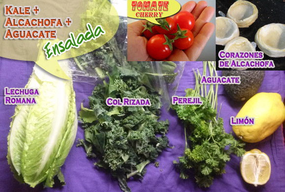 Ensalada-de-Col-Rizada-Alcachofa-y-Aguacate-ingredientes Ensalada de Col Rizada, Alcachofa y Aguacate